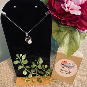 Sterling Silver/CZ and Pearl Heart Necklace